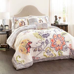 Lush Decor - Aster Quilted Comforter Set (King) Coral&Navy 5pc  Coral&Navy